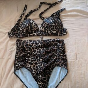 Leopard Print High Waisted Bikini